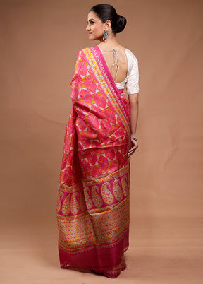 Pink Printed Silk Saree Without Blouse Piece