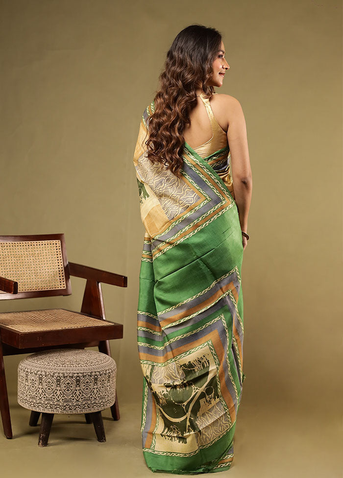 Cream Printed Pure Silk Saree Without Blouse Piece