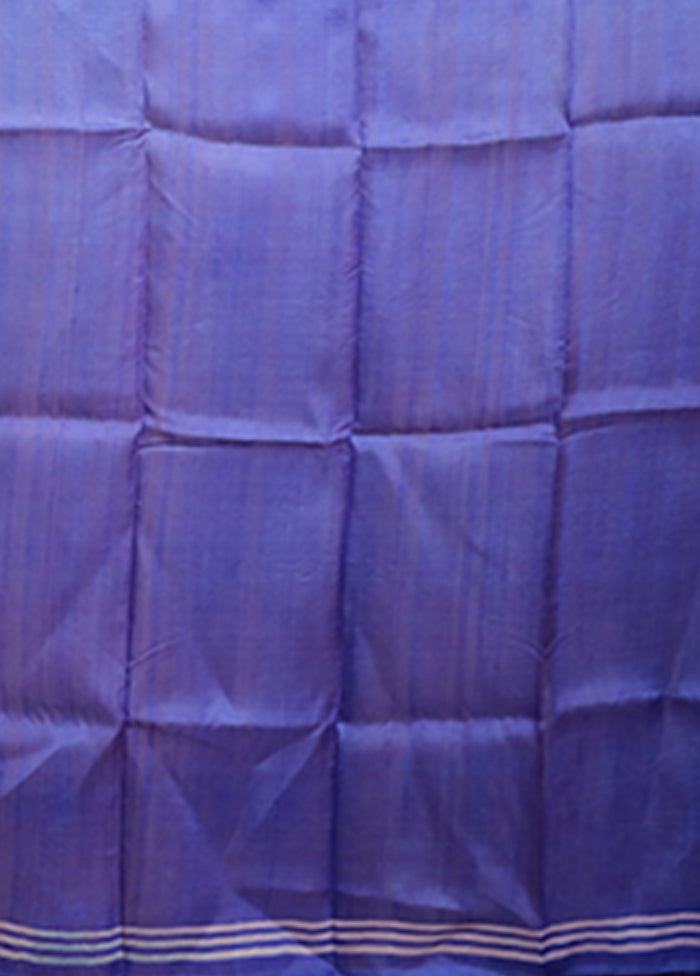 Blue Printed Pure Silk Saree Without Blouse Piece