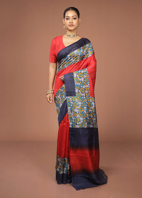 Red Printed Pure Silk Saree Without Blouse Piece