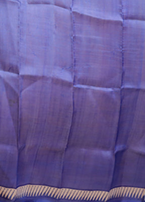 Blue Printed Pure Silk Saree Without Blouse Piece