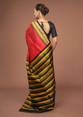 Red Printed Pure Silk Saree Without Blouse Piece