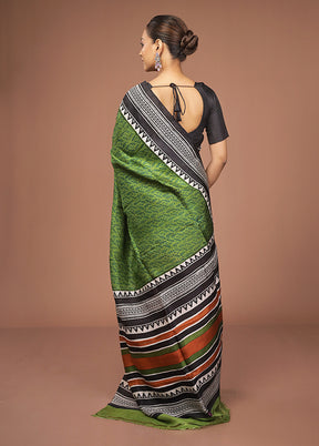 Green Printed Pure Silk Saree Without Blouse Piece