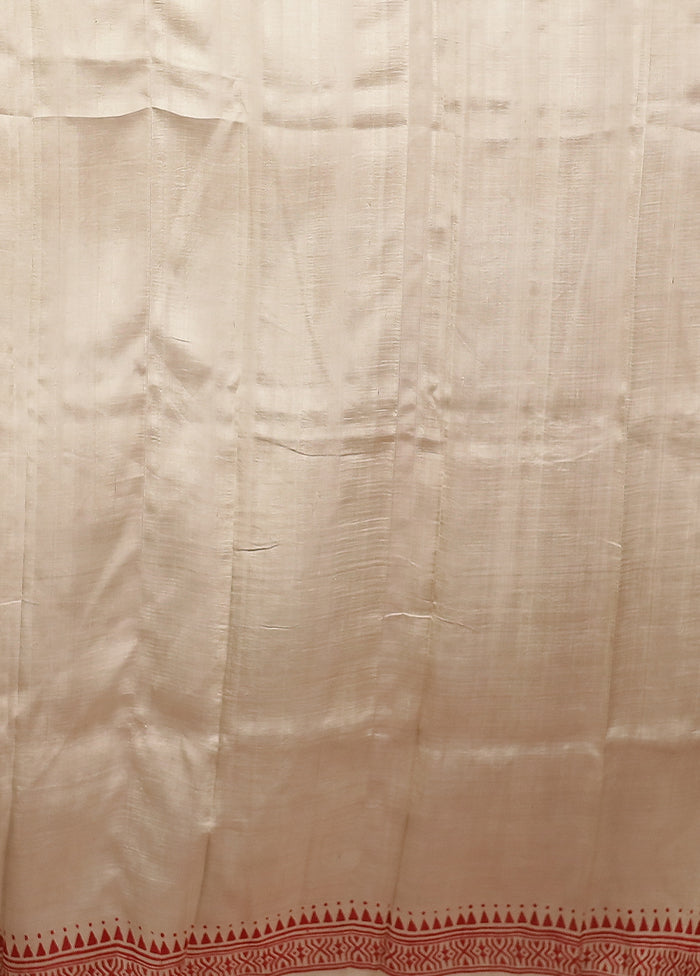 Cream Printed Pure Silk Saree Without Blouse Piece