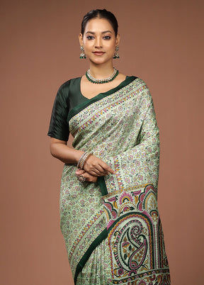 Green Printed Pure Silk Saree Without Blouse Piece