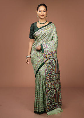 Green Printed Pure Silk Saree Without Blouse Piece