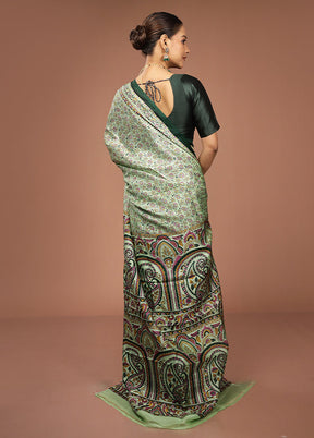 Green Printed Pure Silk Saree Without Blouse Piece
