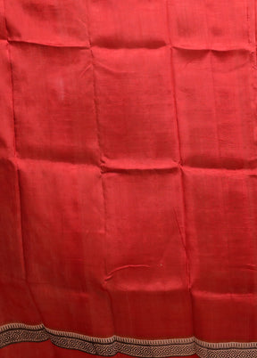 Rust Printed Silk Saree Without Blouse Piece
