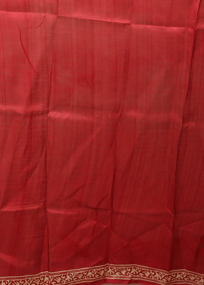Red Printed Pure Silk Saree Without Blouse Piece