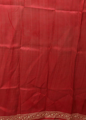 Red Printed Pure Silk Saree Without Blouse Piece