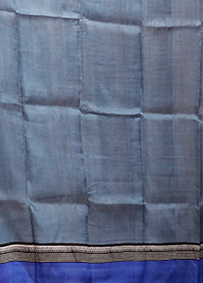 Blue Printed Pure Silk Saree Without Blouse Piece