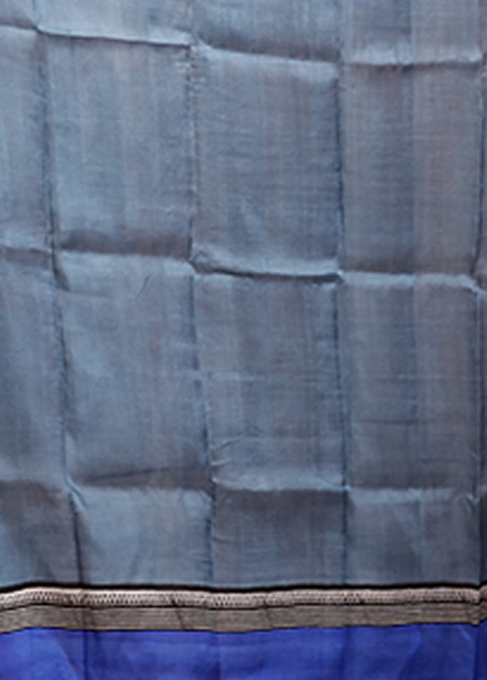 Blue Printed Pure Silk Saree Without Blouse Piece