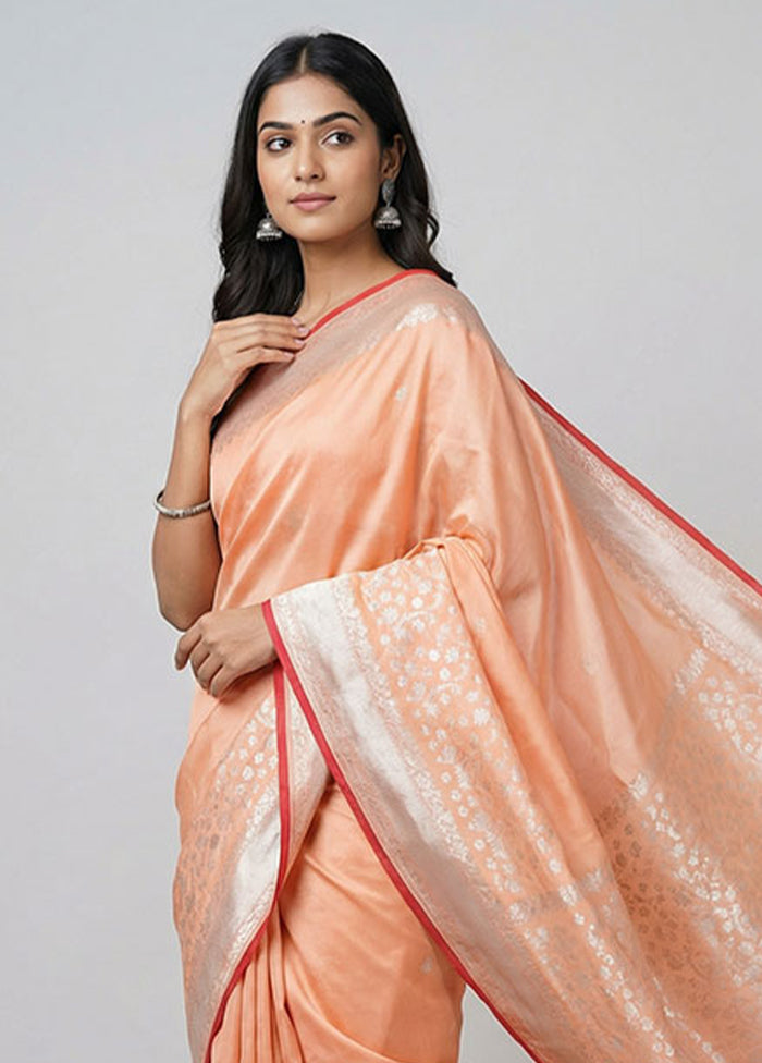 Peach Banarasi Silk Saree With Blouse Piece
