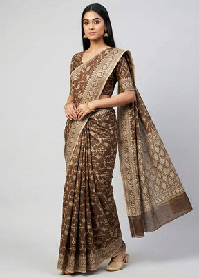 Cream Kora Silk Saree With Blouse Piece