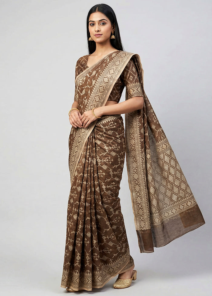 Cream Kora Silk Saree With Blouse Piece