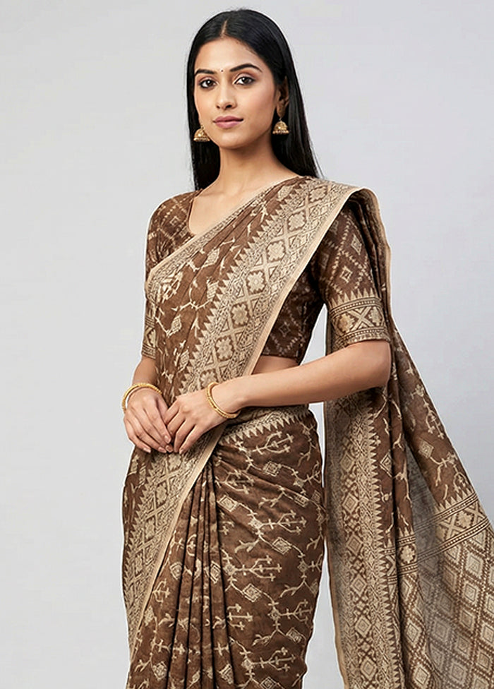 Cream Kora Silk Saree With Blouse Piece