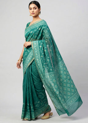 Green Kora Silk Saree With Blouse Piece