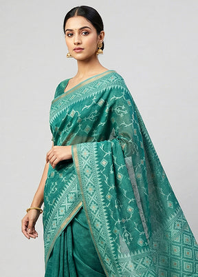 Green Kora Silk Saree With Blouse Piece