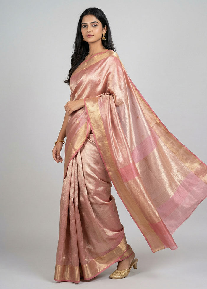 Pink Tissue Silk Saree With Blouse Piece