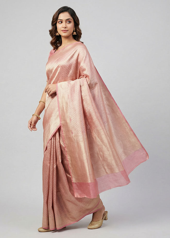 Pink Tissue Silk Saree With Blouse Piece