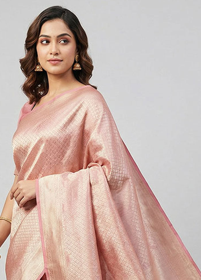Pink Tissue Silk Saree With Blouse Piece