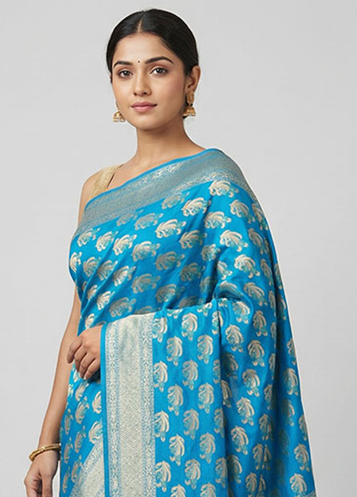 Blue Kora Silk Saree With Blouse Piece