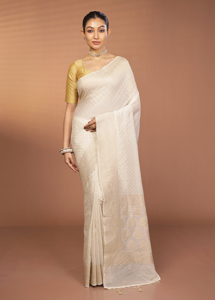 White Georgette Saree With Blouse Piece