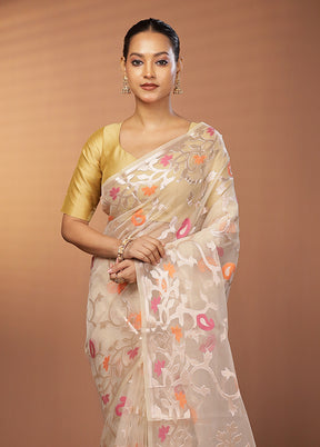 Cream Organza Saree With Blouse Piece