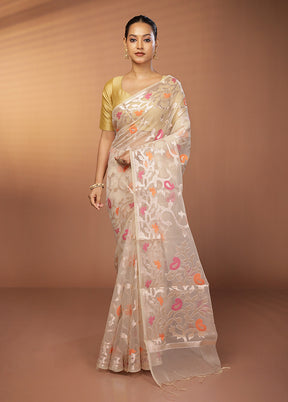 Cream Organza Saree With Blouse Piece