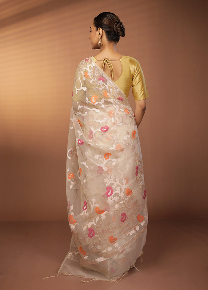 Cream Organza Saree With Blouse Piece