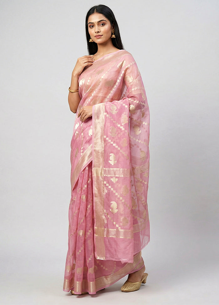 Pink Organza Saree With Blouse Piece