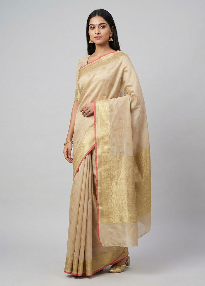 Cream Dupion Silk Saree With Blouse Piece