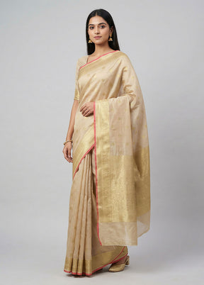 Cream Dupion Silk Saree With Blouse Piece