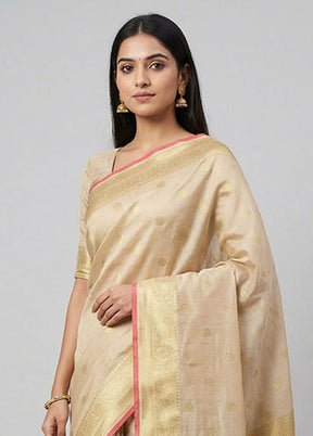 Cream Dupion Silk Saree With Blouse Piece