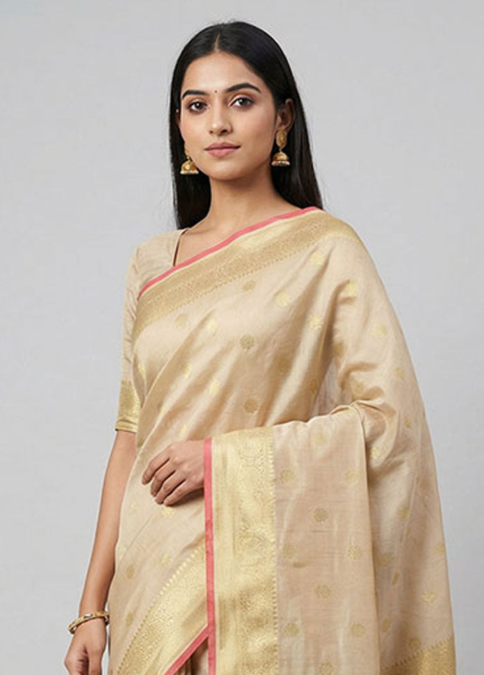 Cream Dupion Silk Saree With Blouse Piece