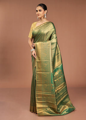 Green Kanjivaram Silk Saree With Blouse Piece