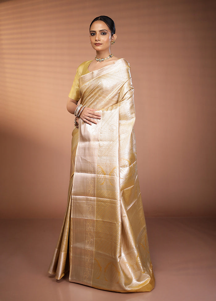 Gold Kanjivaram Silk Saree With Blouse Piece