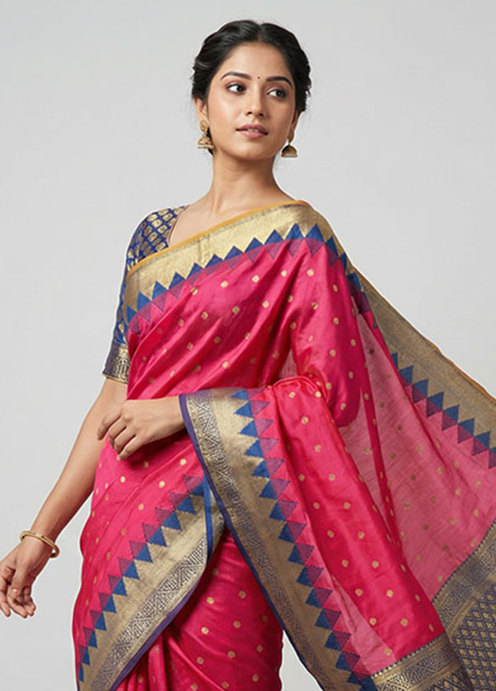 Pink Kanjivaram Silk Saree With Blouse Piece