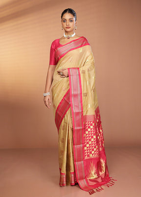 Cream Kanjivaram Silk Saree With Blouse Piece