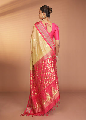 Cream Kanjivaram Silk Saree With Blouse Piece