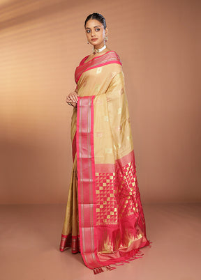 Cream Kanjivaram Silk Saree With Blouse Piece