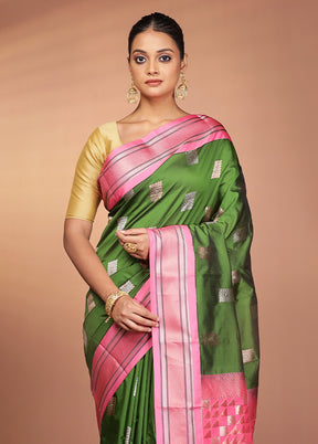 Green Kanjivaram Silk Saree With Blouse Piece