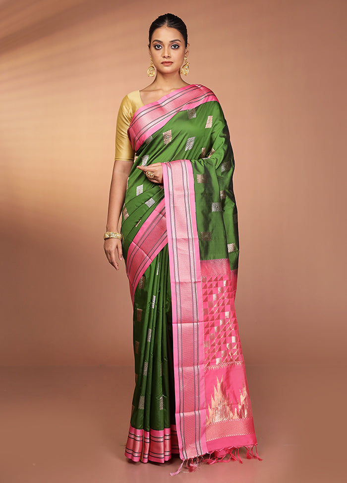 Green Kanjivaram Silk Saree With Blouse Piece