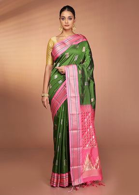 Green Kanjivaram Silk Saree With Blouse Piece