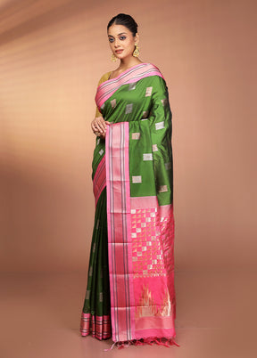 Green Kanjivaram Silk Saree With Blouse Piece