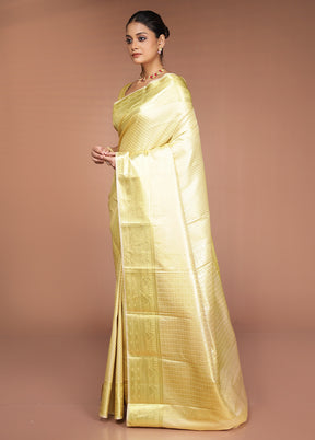 Cream Kanjivaram Silk Saree With Blouse Piece