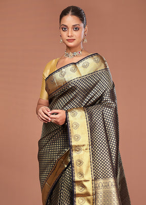 Black Kanjivaram Silk Saree With Blouse Piece