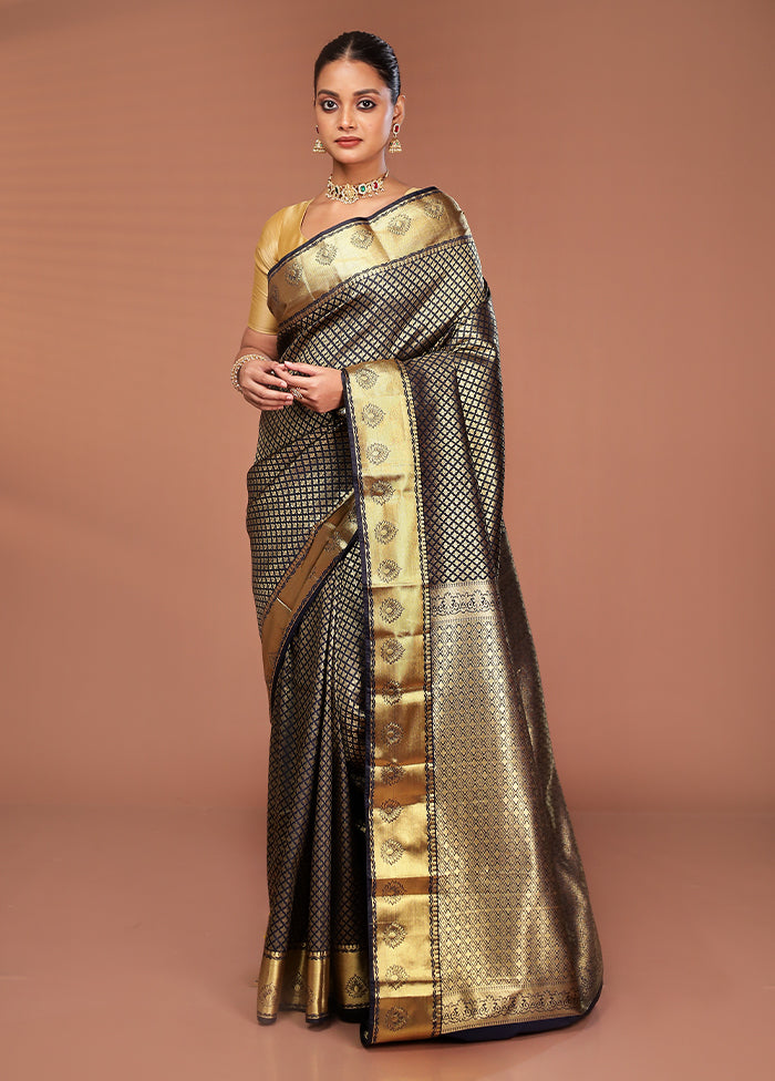 Black Kanjivaram Silk Saree With Blouse Piece