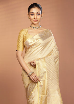 Cream Kanjivaram Silk Saree With Blouse Piece