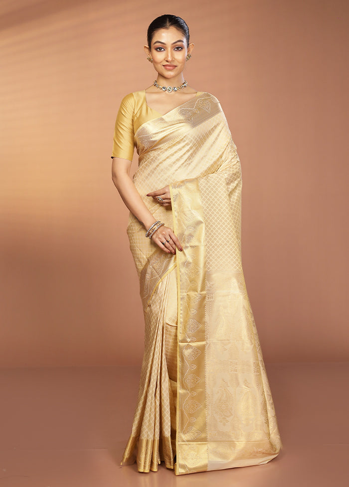 Cream Kanjivaram Silk Saree With Blouse Piece